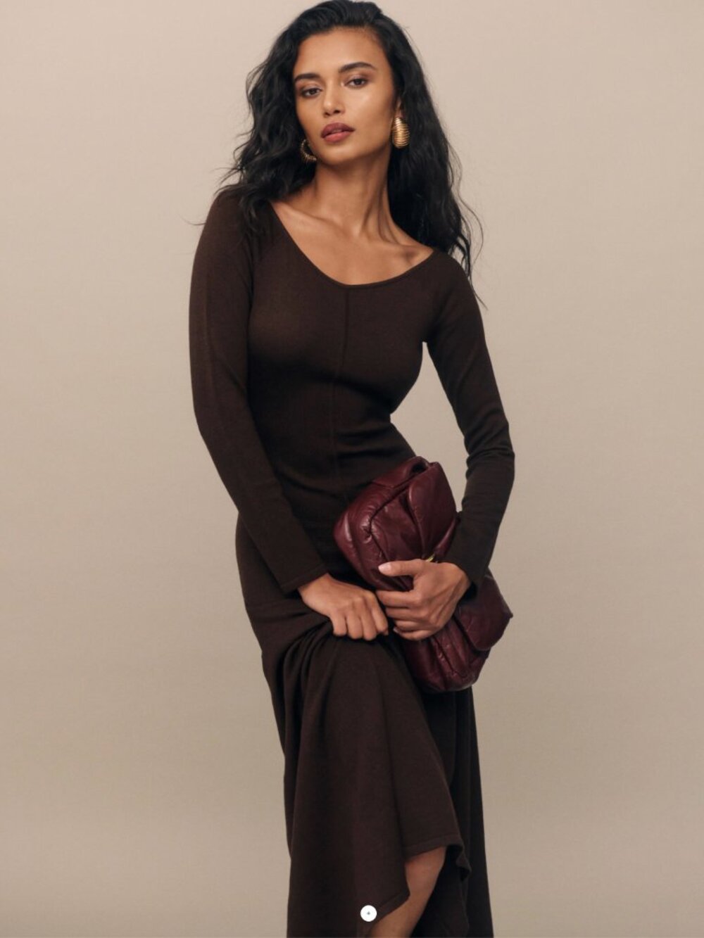 LIKE NEW Reformation Open-back Livia Merino Sweater Dress Brown - Size S